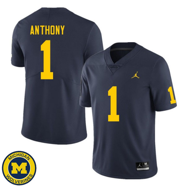 Men's University of Michigan #1 Andrel Anthony Navy NCAA Football Jersey